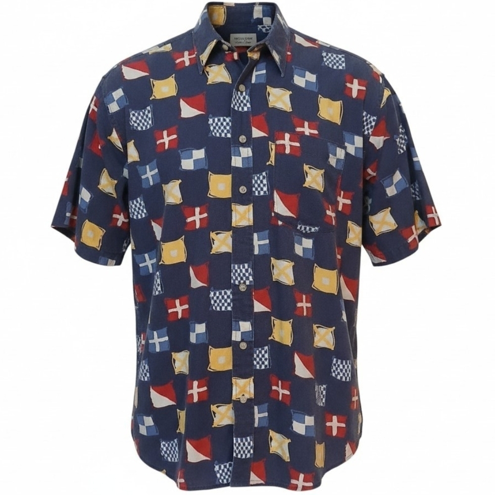 Nautica - Navy Blue, Short Sleeves, Pocket, Button Down Shirt, XLT, 100% Cotton,